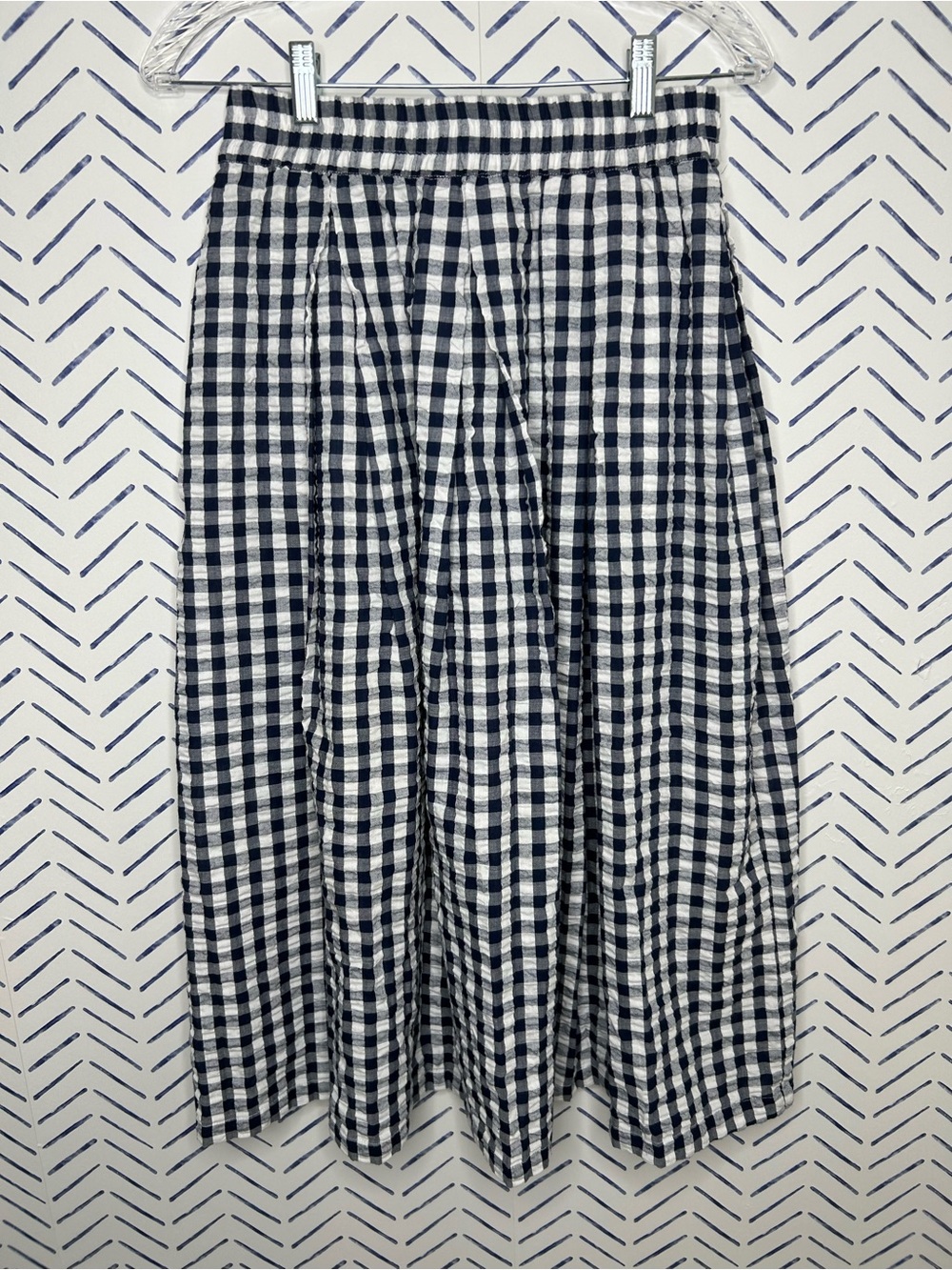 NWOT IMNYC Isaac Mizrahi navy white gingham Gauze Maxi Skirt Pockets Size Xs